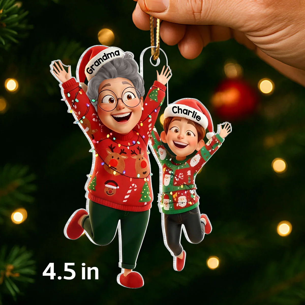 Happy Grandma Grandkid Jumping - Personalized Acrylic Ornament - Christmas Gift for Grandma, Grandkids - Image 2