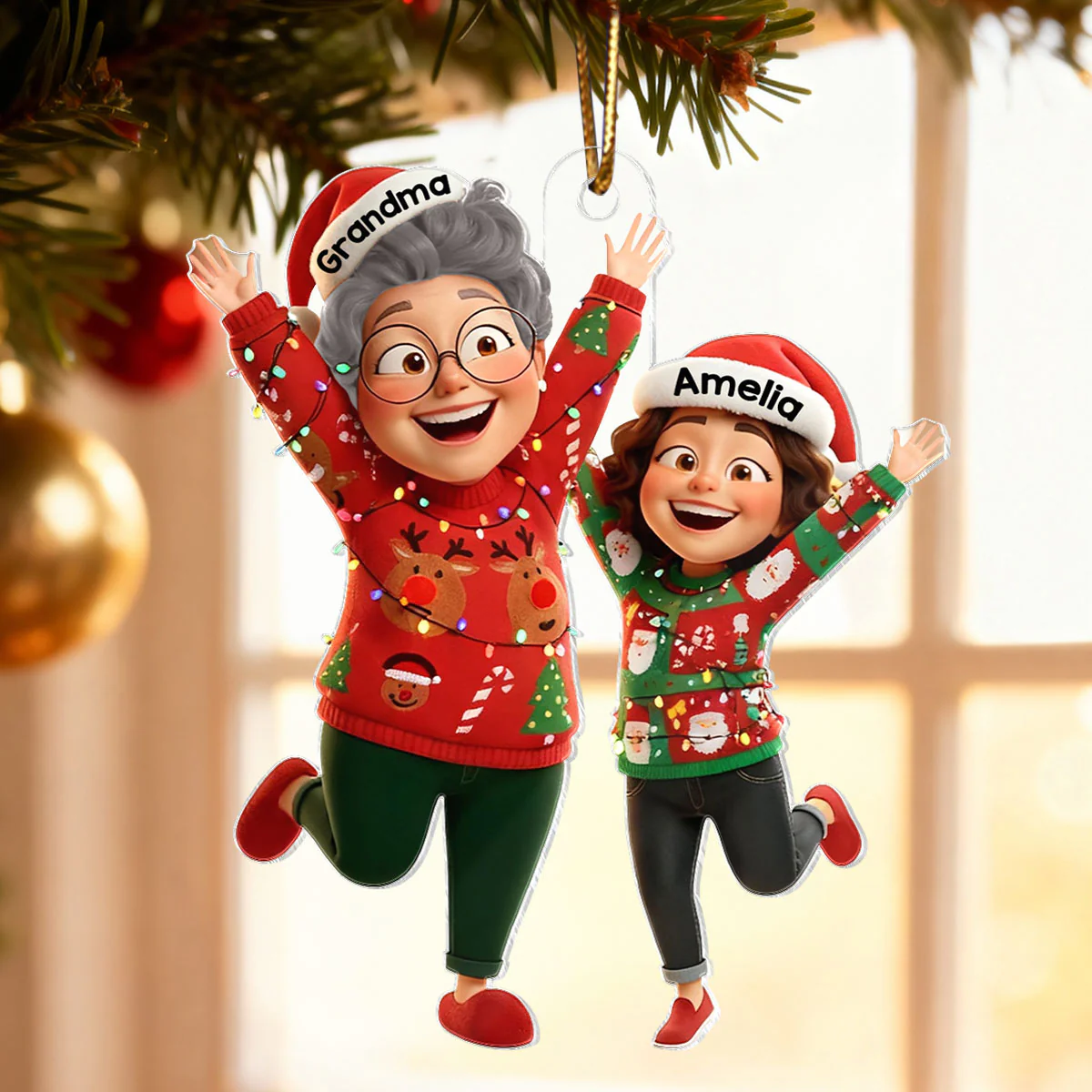 Happy Grandma Grandkid Jumping - Personalized Acrylic Ornament - Christmas Gift for Grandma, Grandkids - Image 4