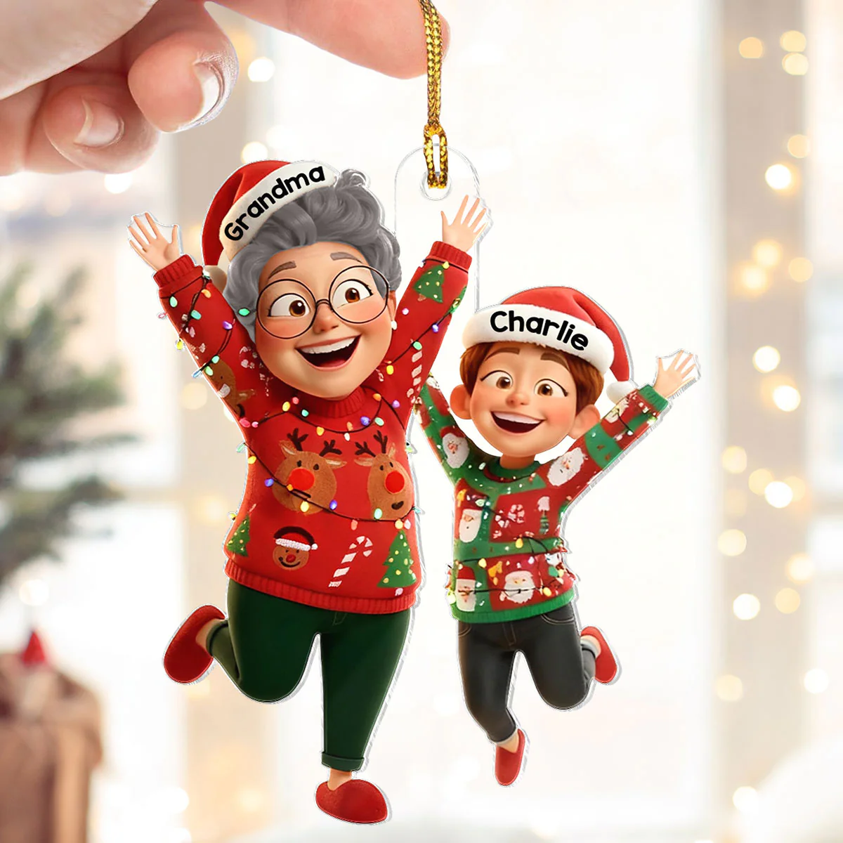 Happy Grandma Grandkid Jumping - Personalized Acrylic Ornament - Christmas Gift for Grandma, Grandkids - Image 5