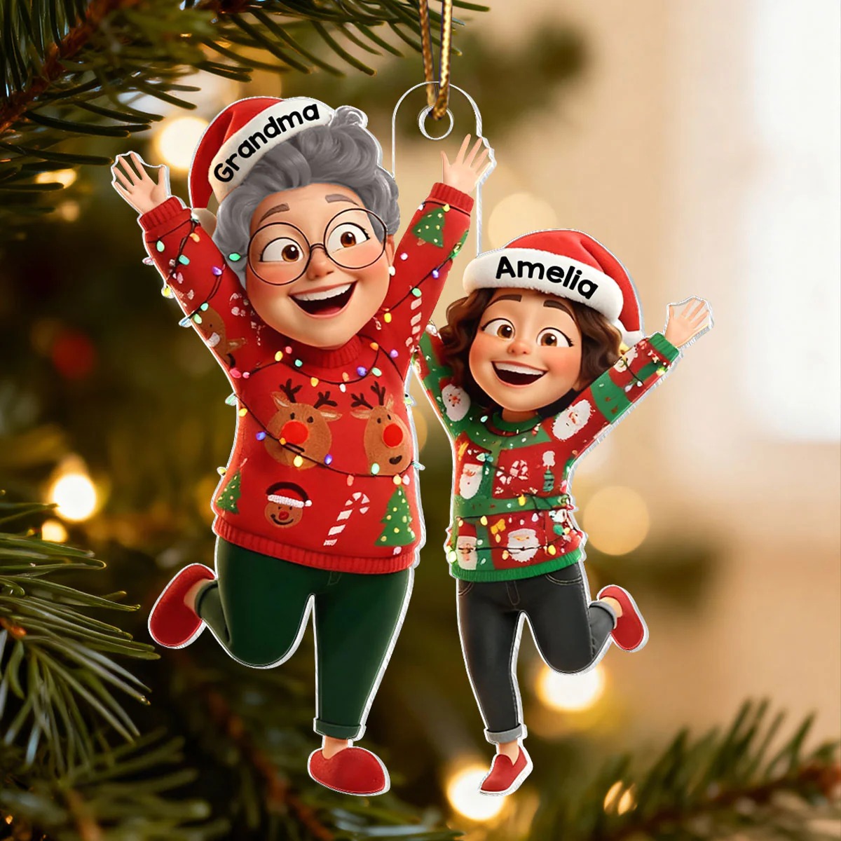 Happy Grandma Grandkid Jumping - Personalized Acrylic Ornament - Christmas Gift for Grandma, Grandkids - Image 6