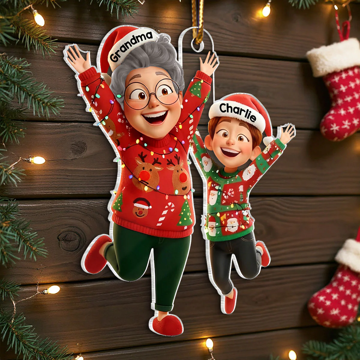 Happy Grandma Grandkid Jumping - Personalized Acrylic Ornament - Christmas Gift for Grandma, Grandkids - Image 7