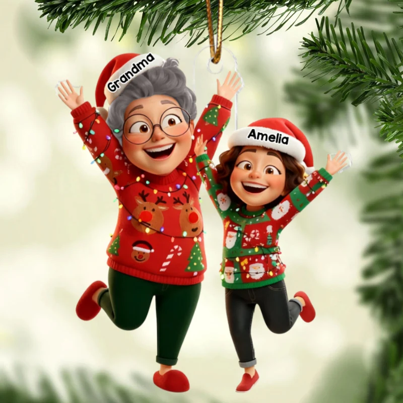 Happy Grandma Grandkid Jumping - Personalized Acrylic Ornament - Christmas Gift for Grandma, Grandkids - Image 9