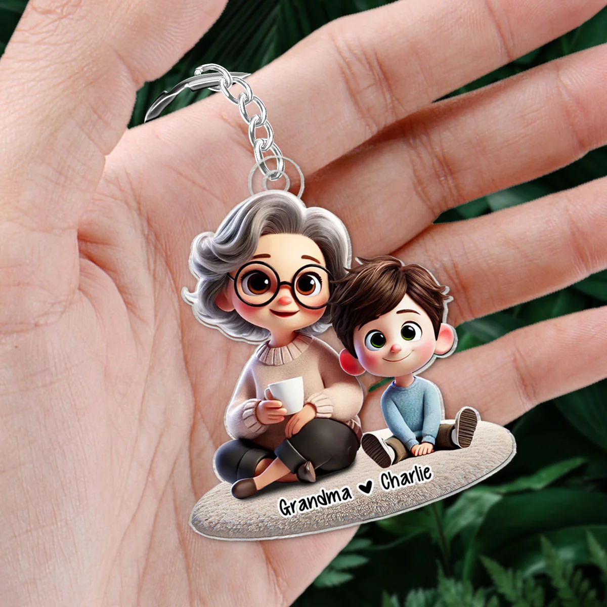 Happy Grandma & Grandkid Sitting Personalized Acrylic Keychain, Perfect 2025 Gift For Mom, For Grandma - Image 3