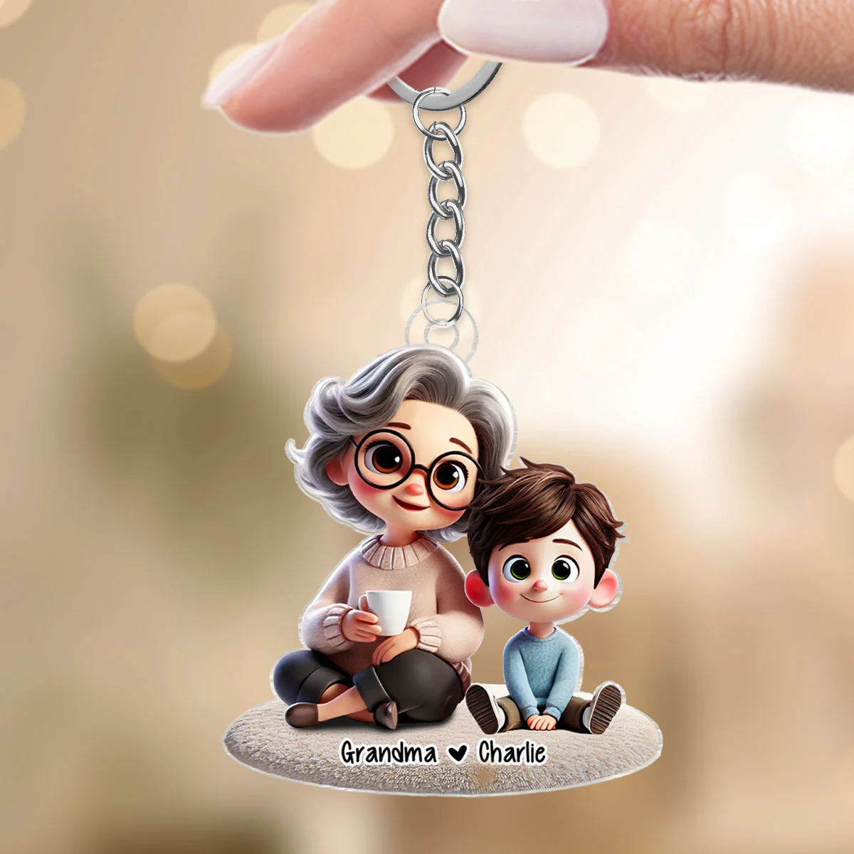Happy Grandma & Grandkid Sitting Personalized Acrylic Keychain, Perfect 2025 Gift For Mom, For Grandma - Image 4