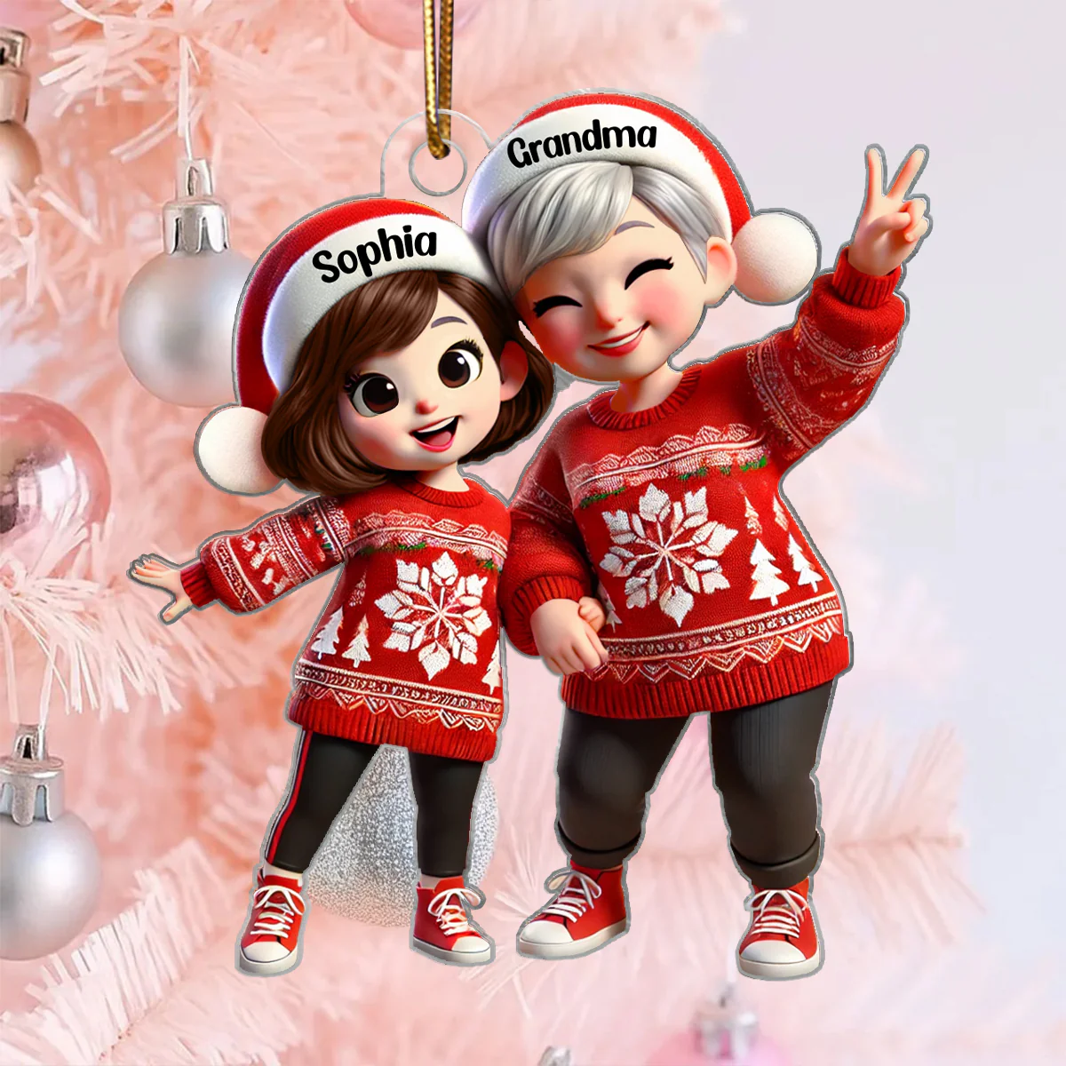 Happy Grandma Grandkids 3D Effect Personalized Acrylic Ornament, Christmas gift for Grandma, Granddaughter, Grandson - Image 2