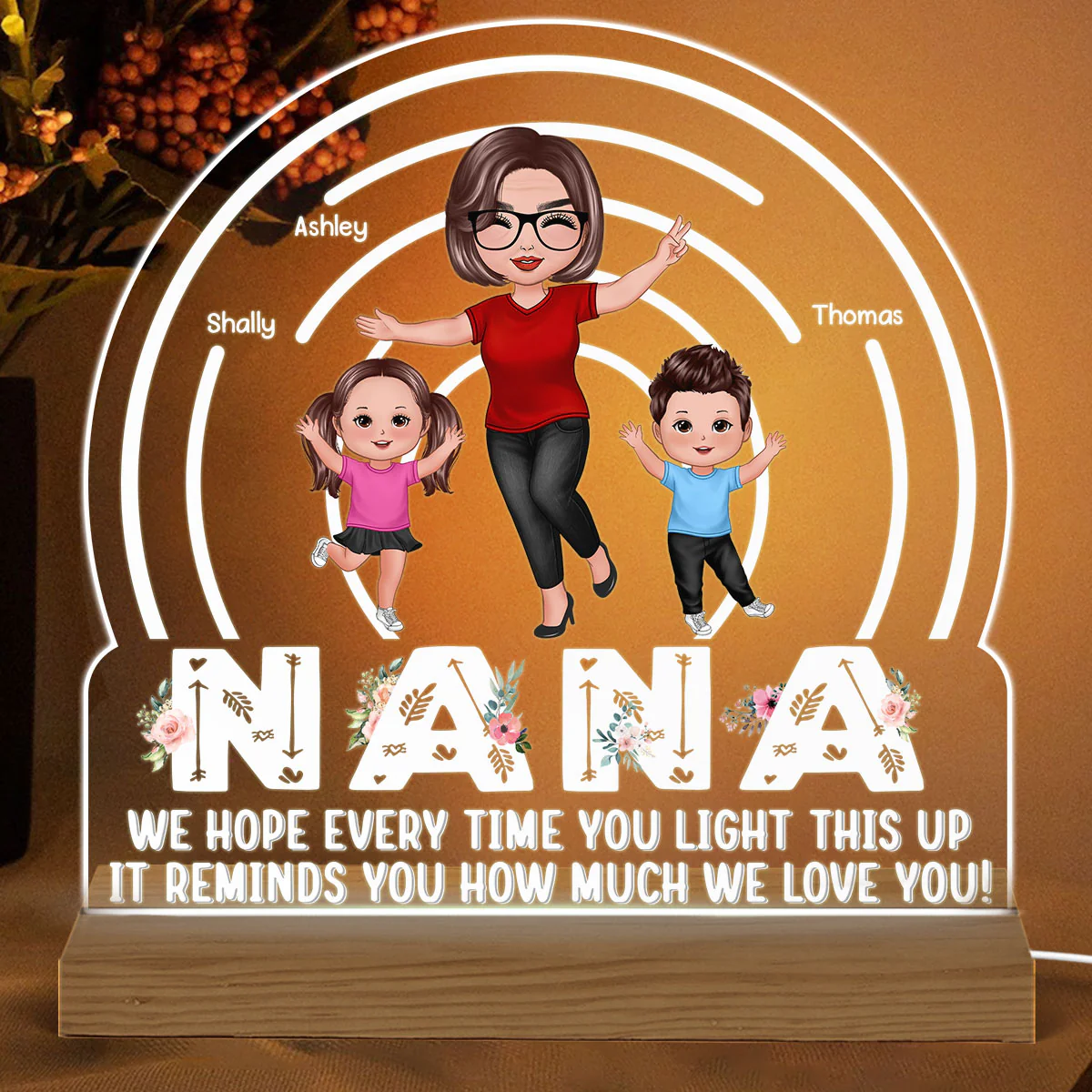 Happy Grandma Grandkids Light Up This Personalized Acrylic Custom Shape LED Night Light - Image 2