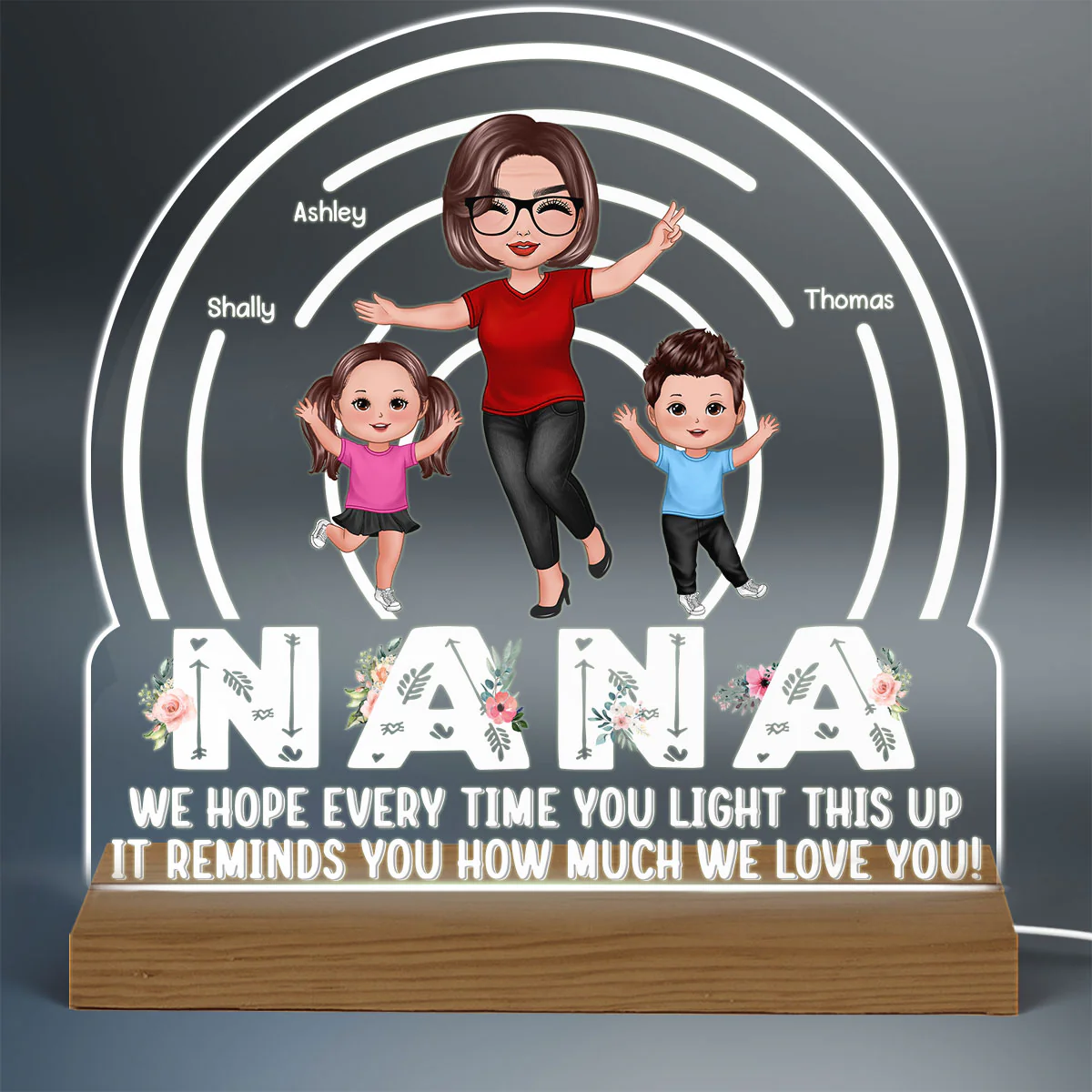 Happy Grandma Grandkids Light Up This Personalized Acrylic Custom Shape LED Night Light - Image 3