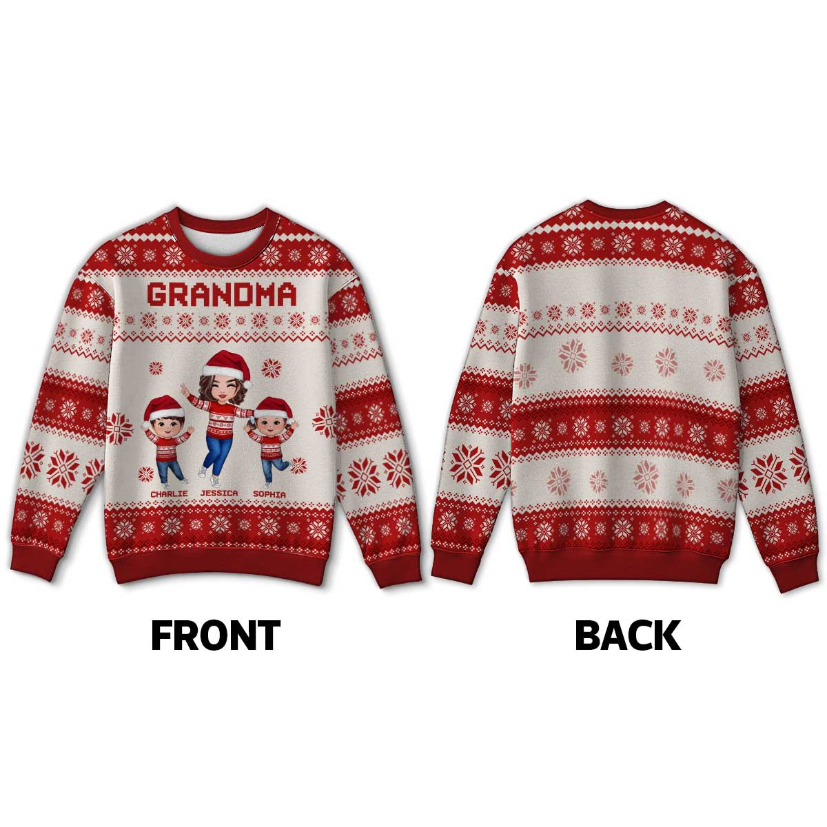 Happy Grandma Grandkids Personalized Faux Knitting Ugly Sweater, Gift For Grandma - Image 3
