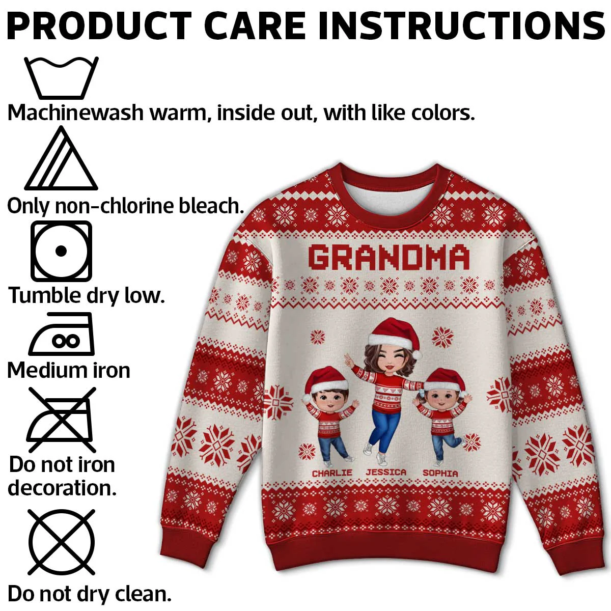 Happy Grandma Grandkids Personalized Faux Knitting Ugly Sweater, Gift For Grandma - Image 5