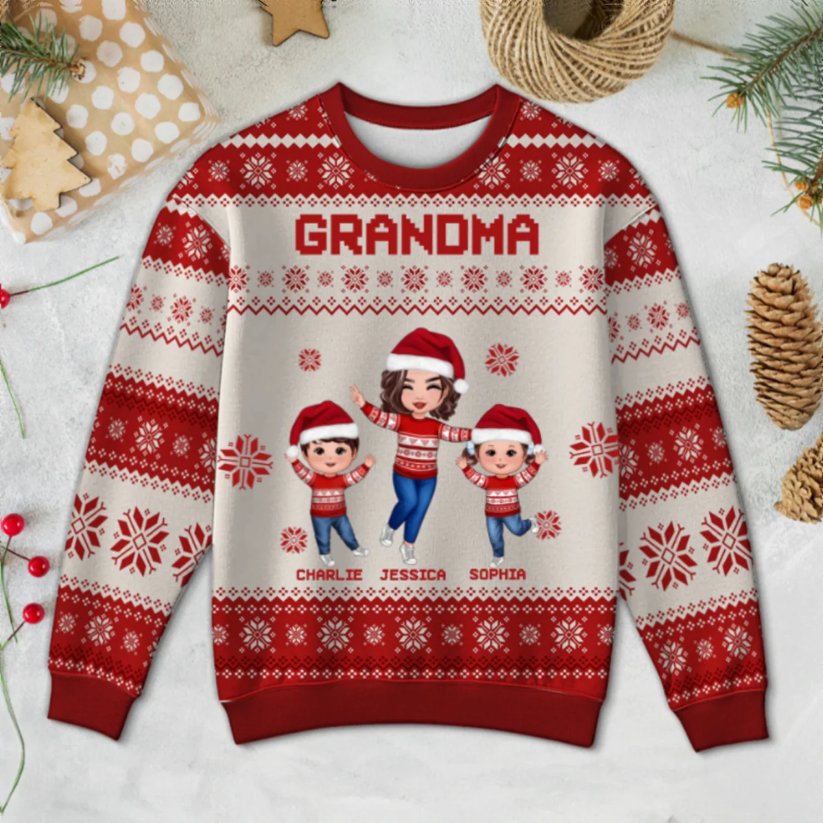 Happy Grandma Grandkids Personalized Faux Knitting Ugly Sweater, Gift For Grandma - Image 7