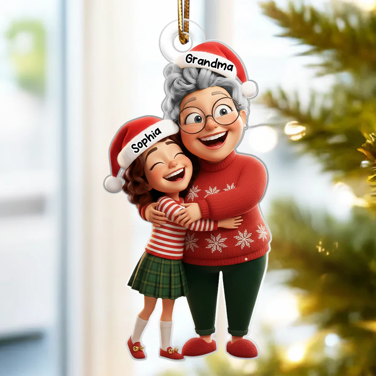 Happy Grandma Hugging Grandkid - Personalized Acrylic Ornament - Christmas Gift for Grandma, Grandkid - Image 7