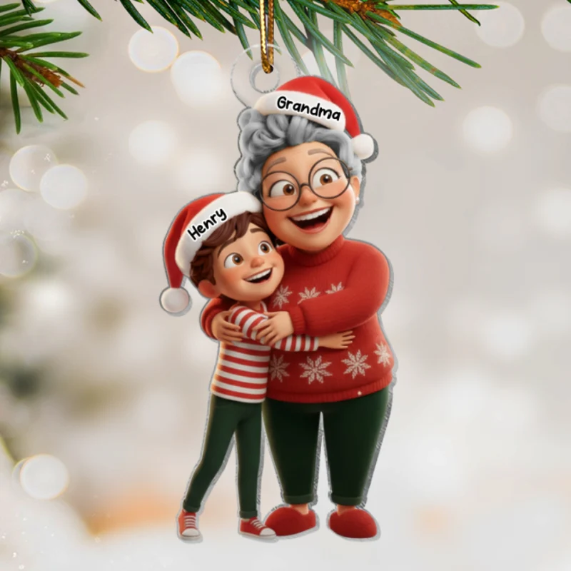 Happy Grandma Hugging Grandkid - Personalized Acrylic Ornament - Christmas Gift for Grandma, Grandkid - Image 9