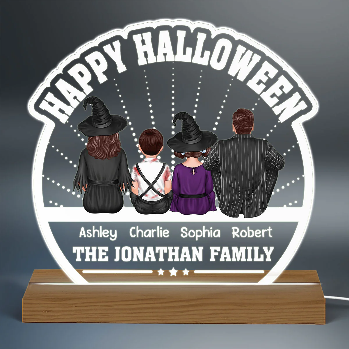 Happy Halloween Back View Family Personalized Custom Shaped Acrylic Plaque With LED Night Light - Image 3