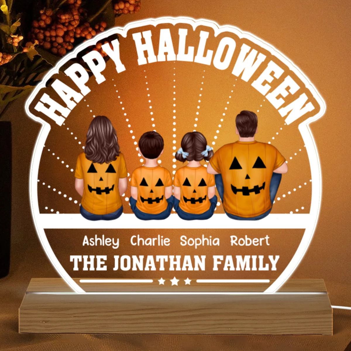 Happy Halloween Back View Family Personalized Custom Shaped Acrylic Plaque With LED Night Light - Image 5