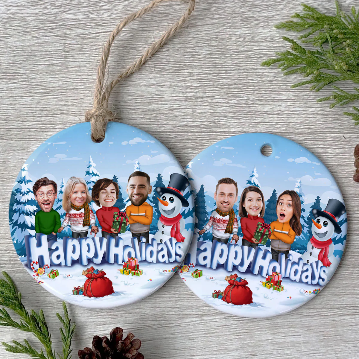 Happy Holiday Funny Family, Custom Photo Ornament, Personalized Family Photo Circle Ceramic Christmas Ornament, Family Keepsake - Image 8