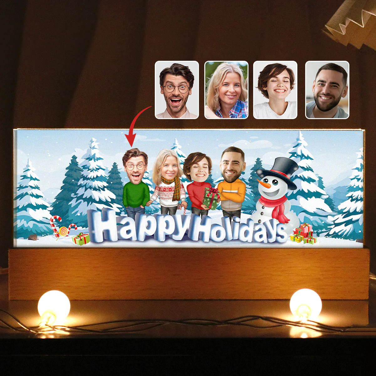 Happy Holiday Funny Family, Custom Photo, Personalized Family Photo Acrylic Block LED Night Light, Family Keepsake - Image 2