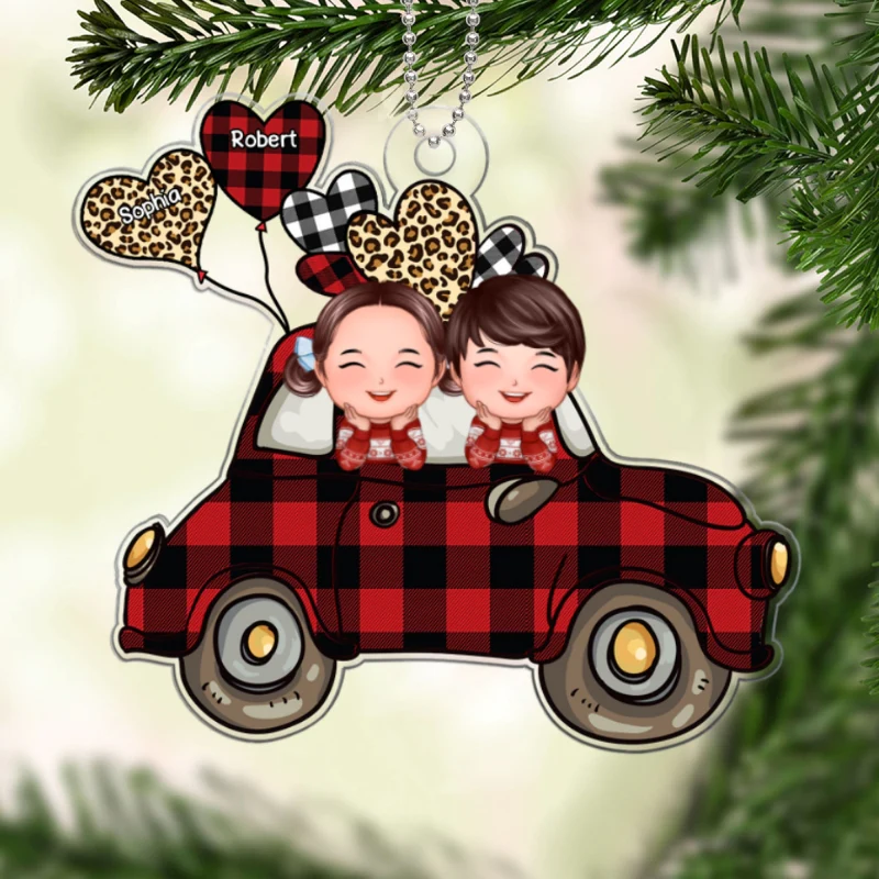 Happy Kids On Cartoon Christmas Car Gift For Grandson Granddaughter Personalized Acrylic Ornament - Image 5