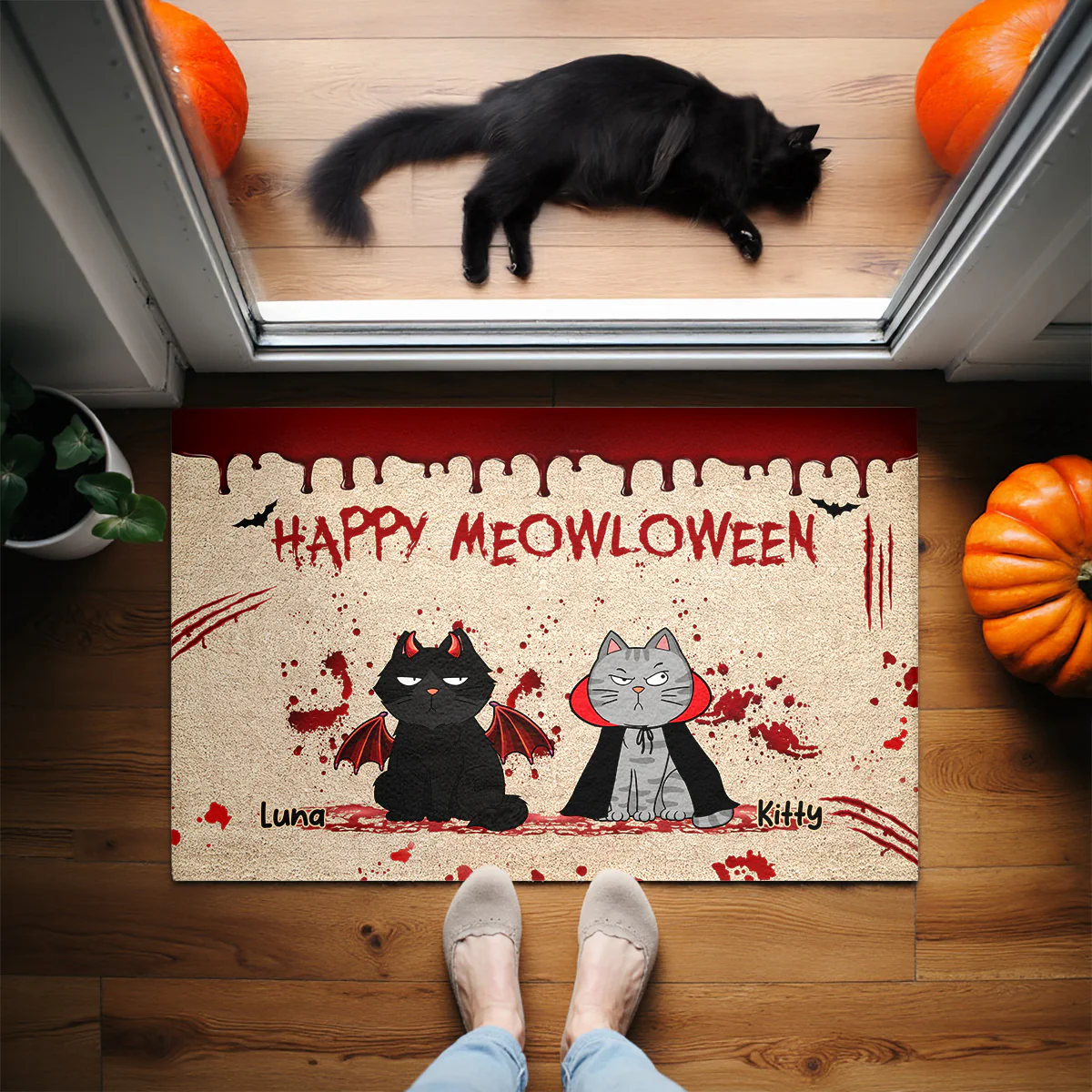 Happy Meowloween Spooky Annoying Cats - Personalized Doormat