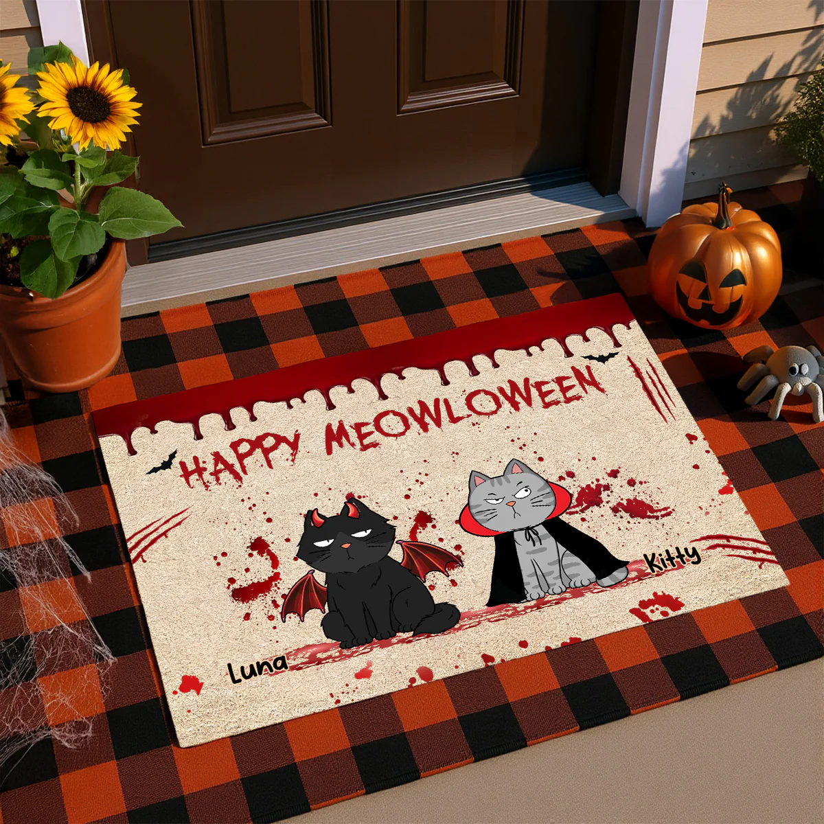 Happy Meowloween Spooky Annoying Cats - Personalized Doormat - Image 6