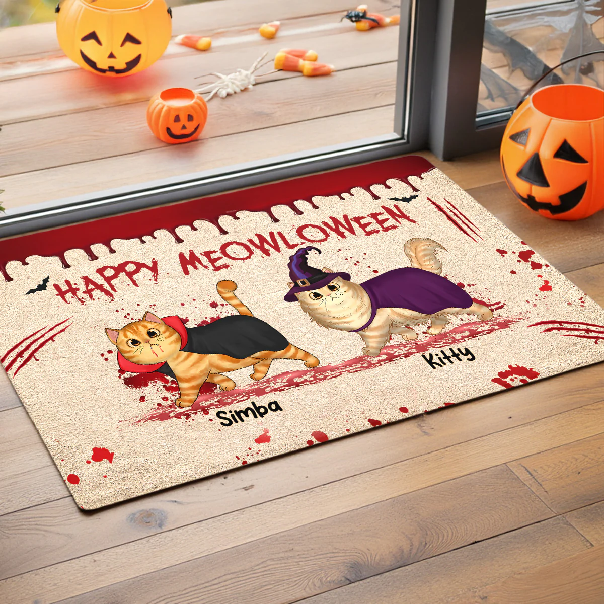 Happy Meowloween Spooky Walking Cat - Personalized Doormat - Image 5