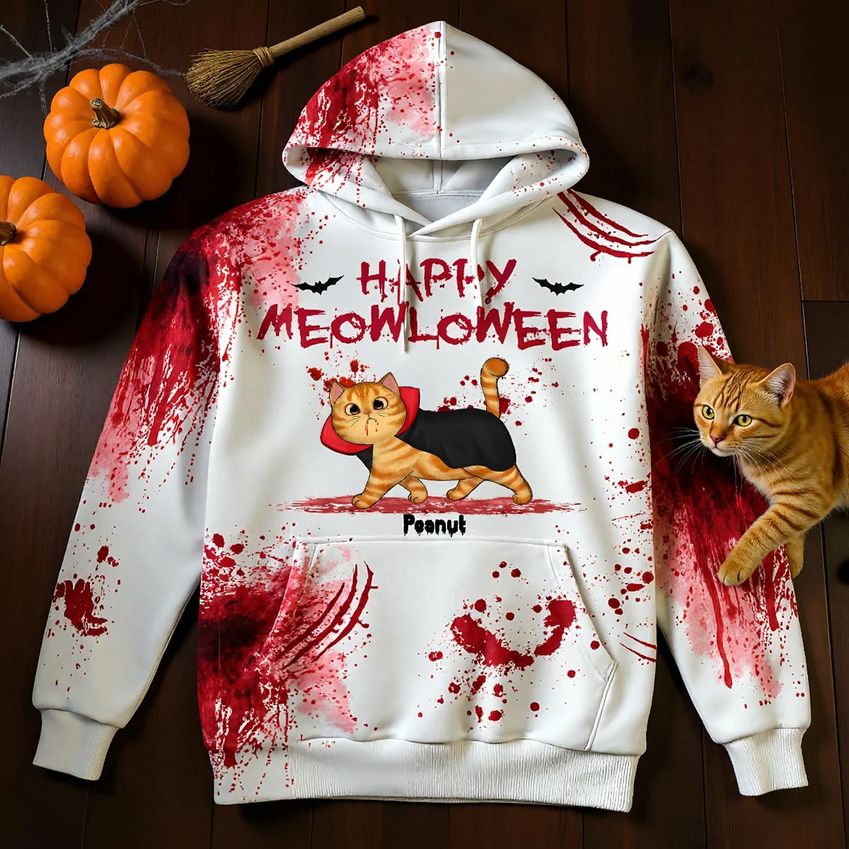 Happy Meowloween Spooky Walking Cat Personalized Hoodie, Halloween Costume For Cat Lover