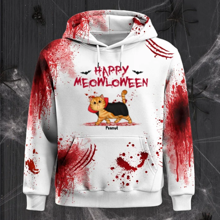 Happy Meowloween Spooky Walking Cat Personalized Hoodie, Halloween Costume For Cat Lover - Image 10
