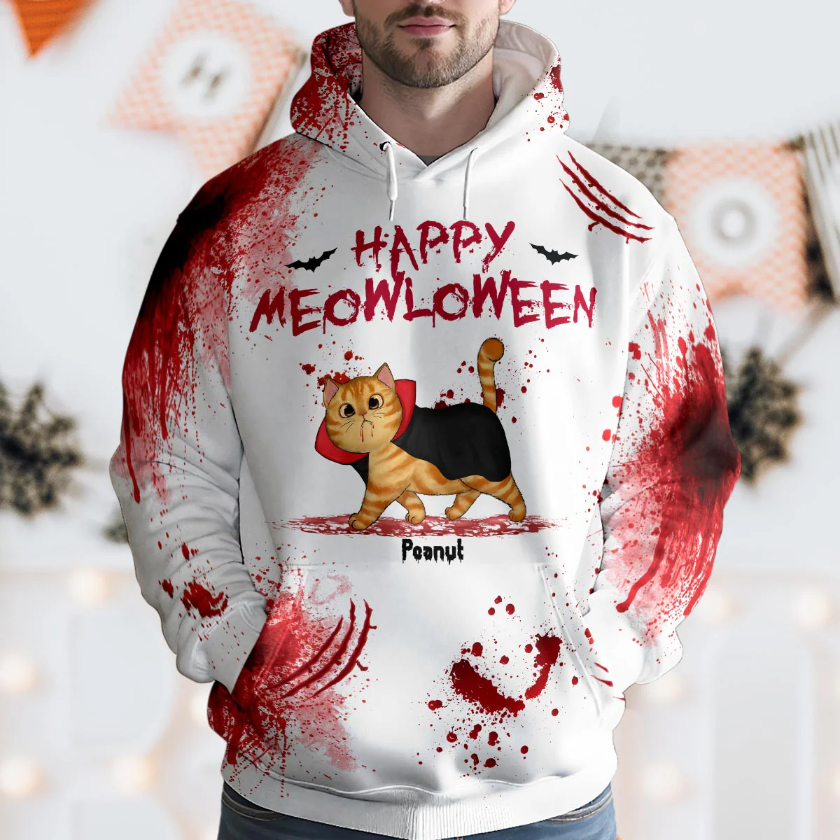 Happy Meowloween Spooky Walking Cat Personalized Hoodie, Halloween Costume For Cat Lover - Image 2