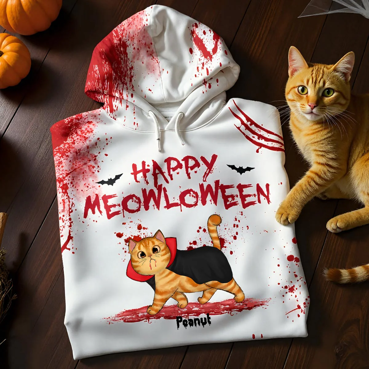 Happy Meowloween Spooky Walking Cat Personalized Hoodie, Halloween Costume For Cat Lover - Image 3