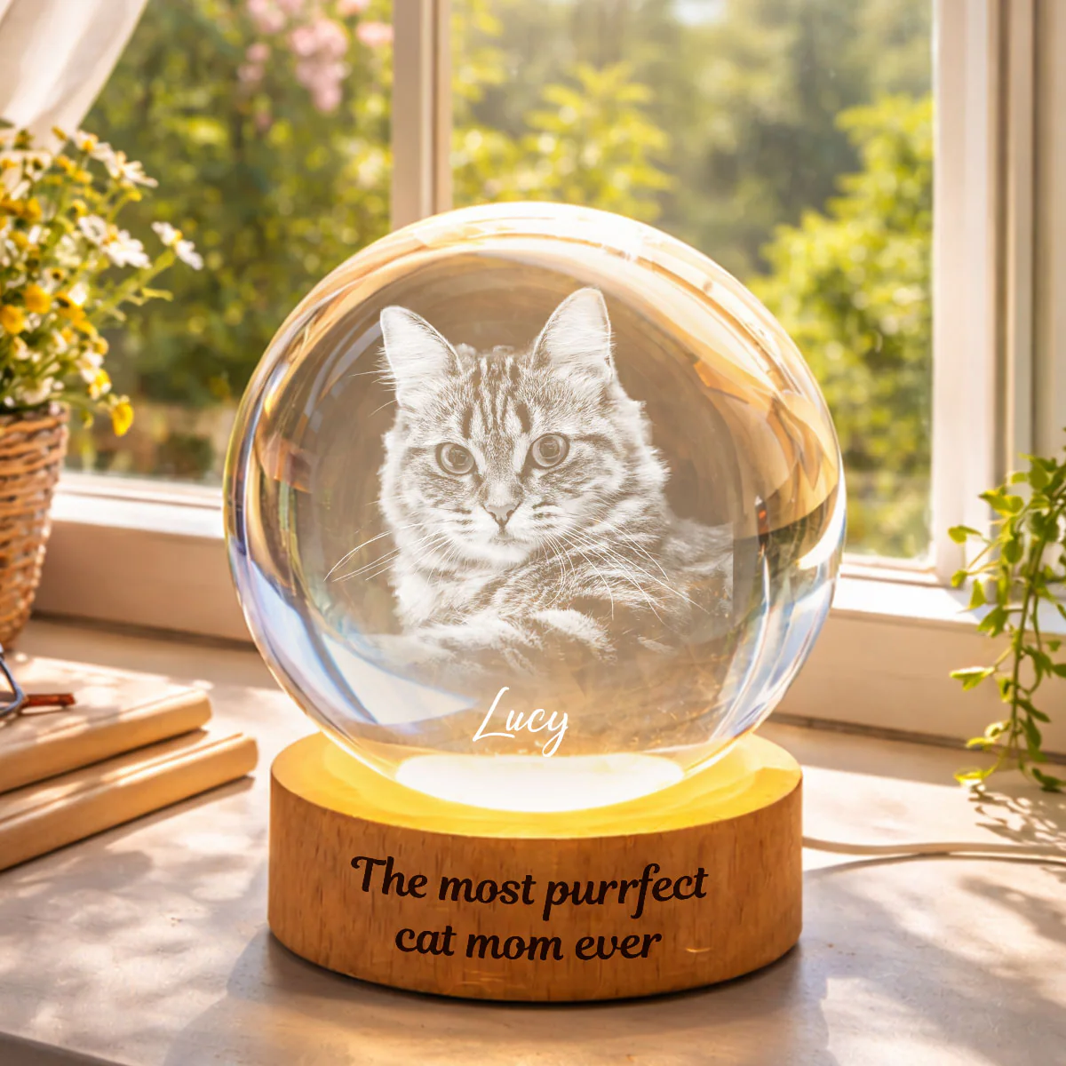 Happy Meowther's Day - Personalized Crystal Ball LED Night Light - Mother's Day Gift for Cat Mom, Wife - Image 5