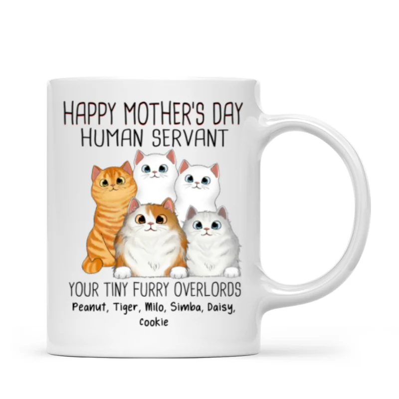 Happy Mother‘s Day Cat Human Servant Peeking Fluffy Cats Personalized Mug - Image 4