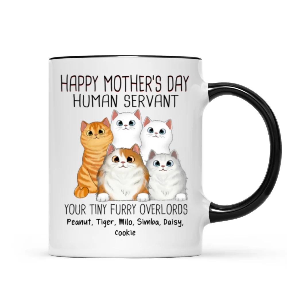 Happy Mother‘s Day Cat Human Servant Peeking Fluffy Cats Personalized Mug - Image 5