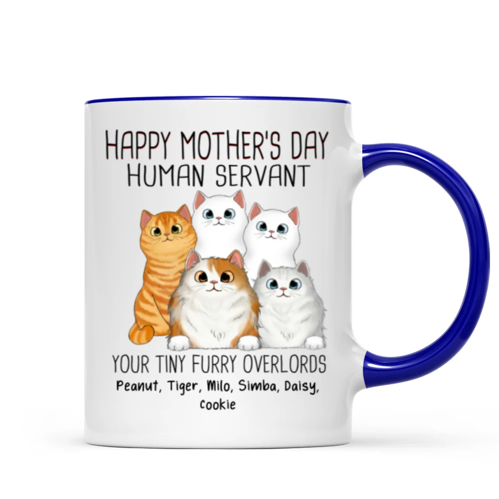 Happy Mother‘s Day Cat Human Servant Peeking Fluffy Cats Personalized Mug - Image 6