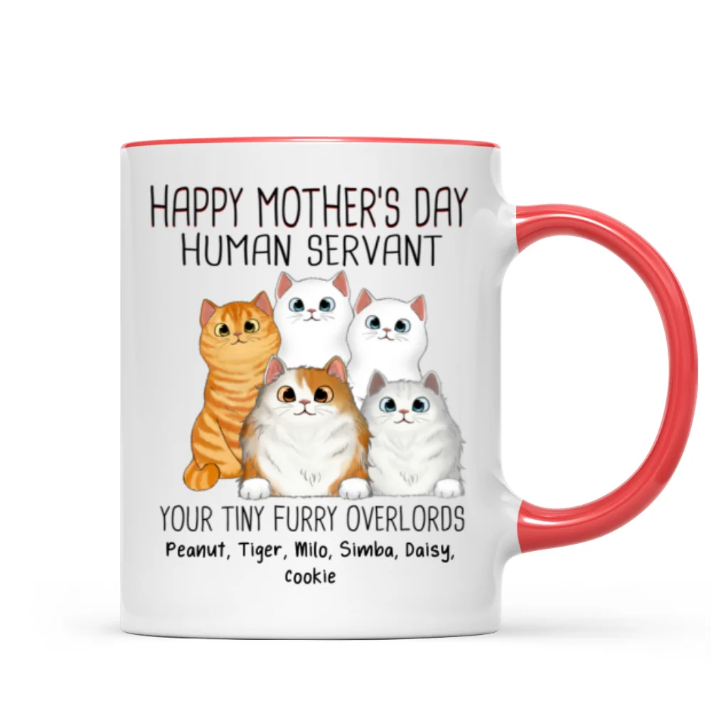 Happy Mother‘s Day Cat Human Servant Peeking Fluffy Cats Personalized Mug - Image 7