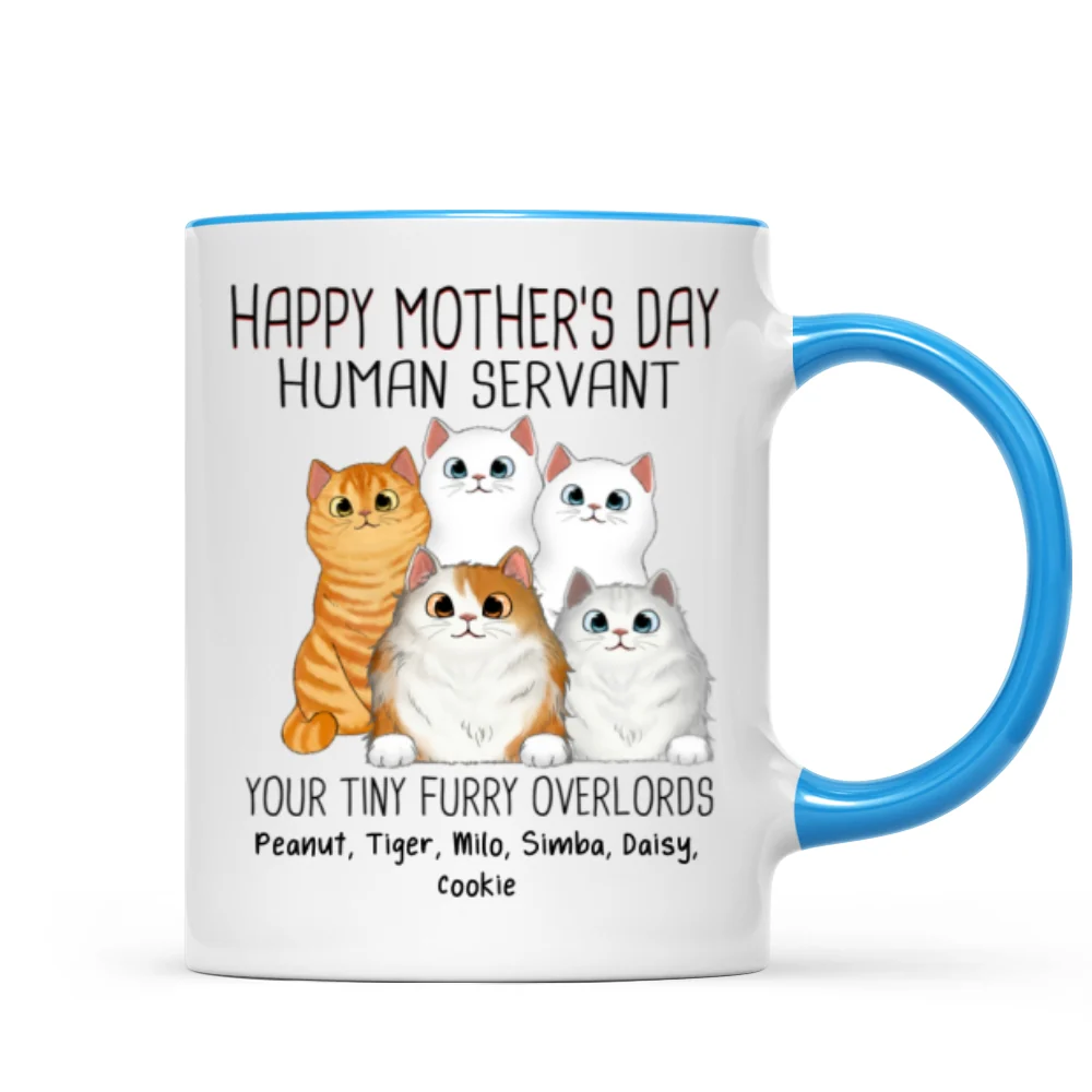 Happy Mother‘s Day Cat Human Servant Peeking Fluffy Cats Personalized Mug - Image 8