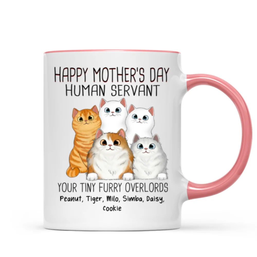 Happy Mother‘s Day Cat Human Servant Peeking Fluffy Cats Personalized Mug - Image 9