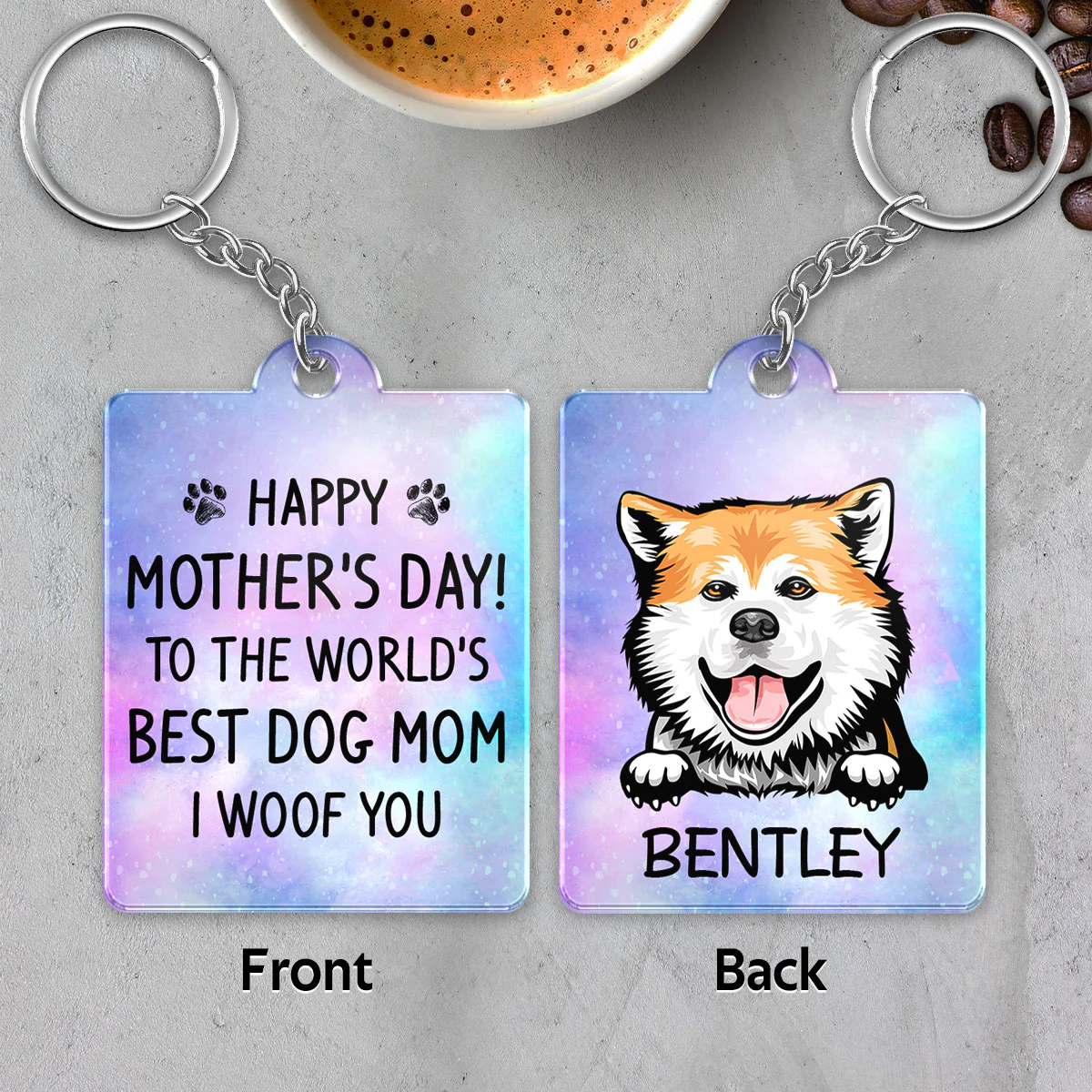 Happy Mother‘s Day Dog Mom Galaxy Personalized Acrylic Keychain - Image 4
