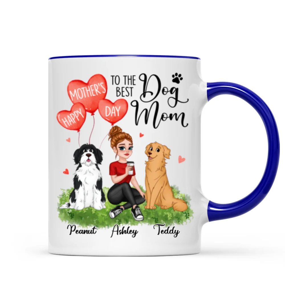 Happy Mother‘s Day Dog Mom Pretty Cartoon Woman Sitting Dogs Hearts Personalized Mug - Image 6