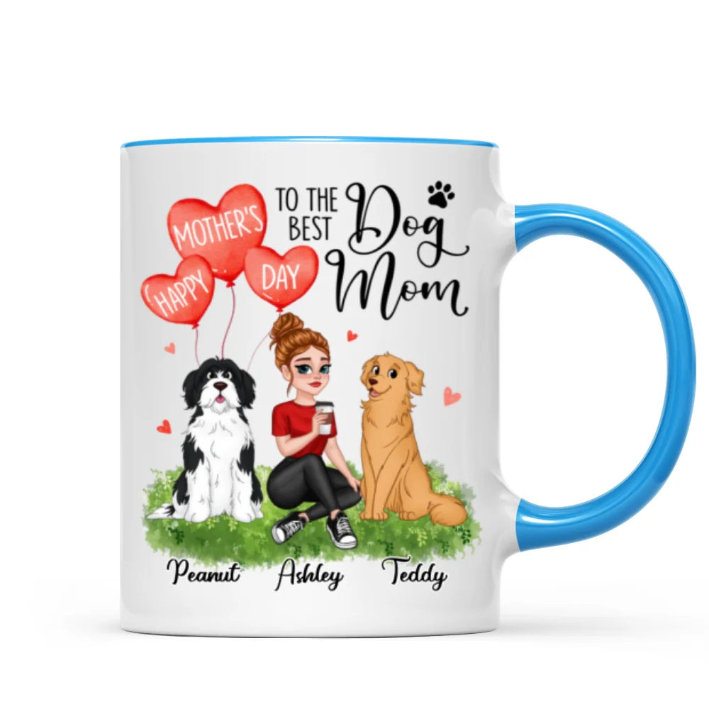 Happy Mother‘s Day Dog Mom Pretty Cartoon Woman Sitting Dogs Hearts Personalized Mug - Image 8