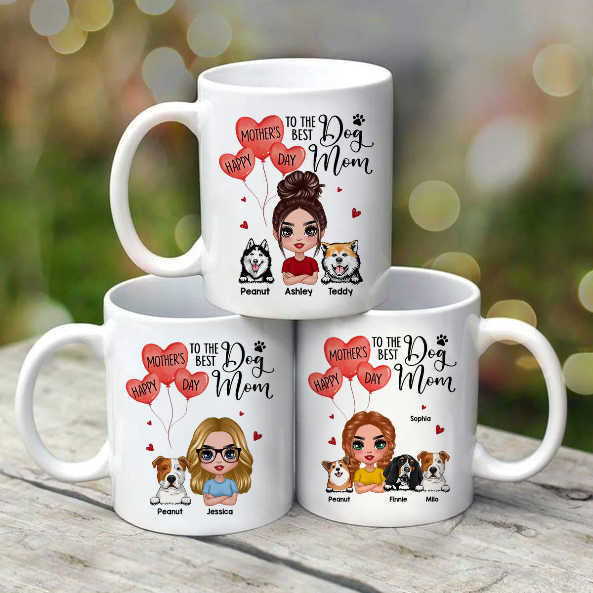 Happy Mother‘s Day To The Best Dog Mom Doll Woman & Peeking Dog Personalized Mug - Image 3