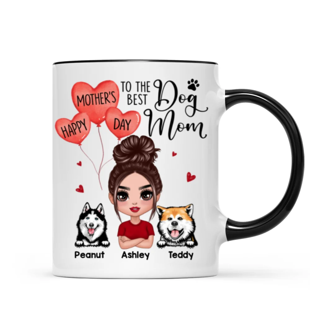 Happy Mother‘s Day To The Best Dog Mom Doll Woman & Peeking Dog Personalized Mug - Image 5