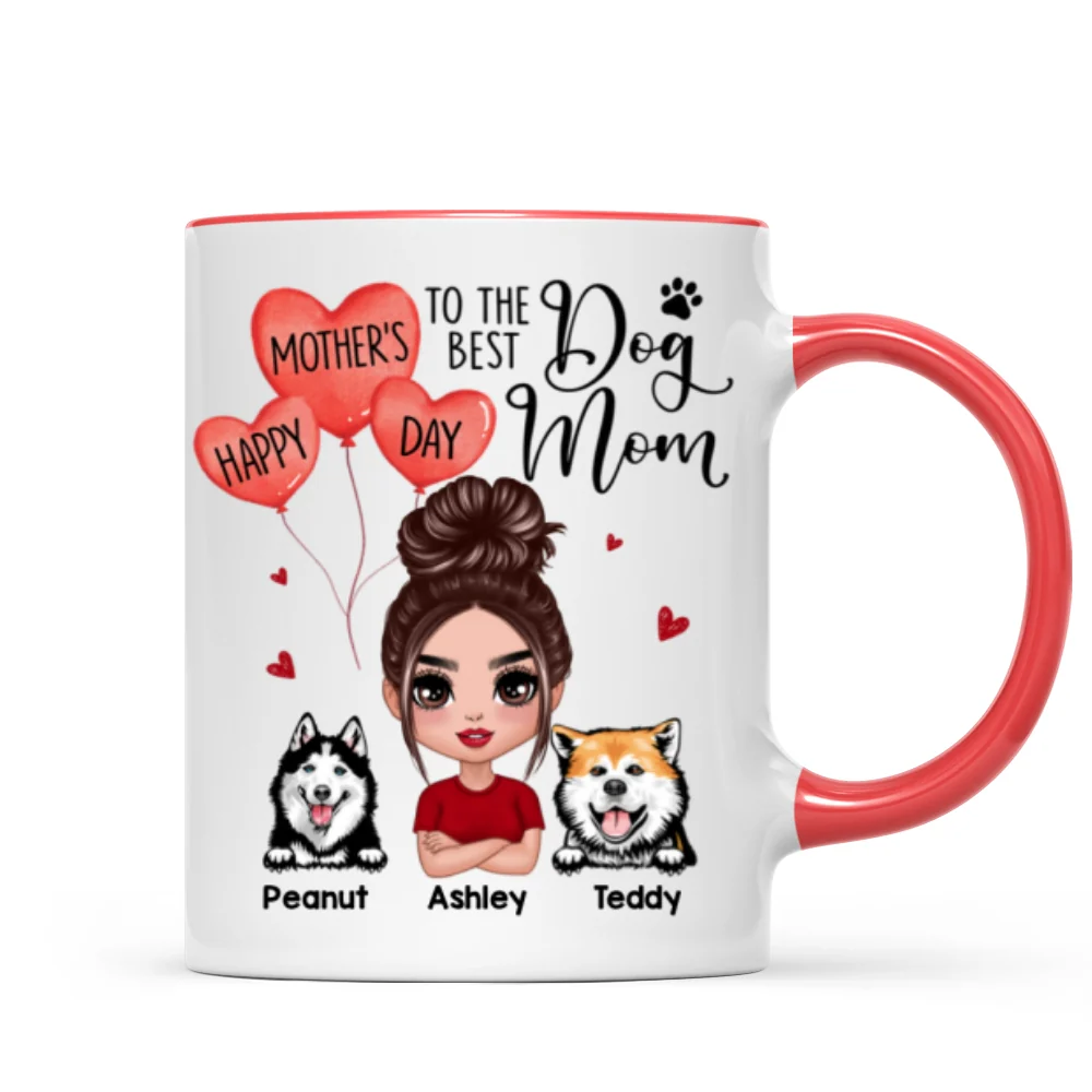 Happy Mother‘s Day To The Best Dog Mom Doll Woman & Peeking Dog Personalized Mug - Image 7