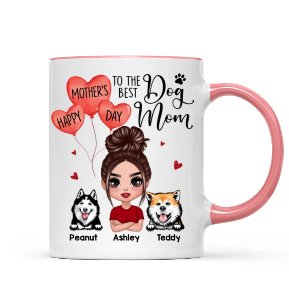 Happy Mother‘s Day To The Best Dog Mom Doll Woman & Peeking Dog Personalized Mug - Image 9