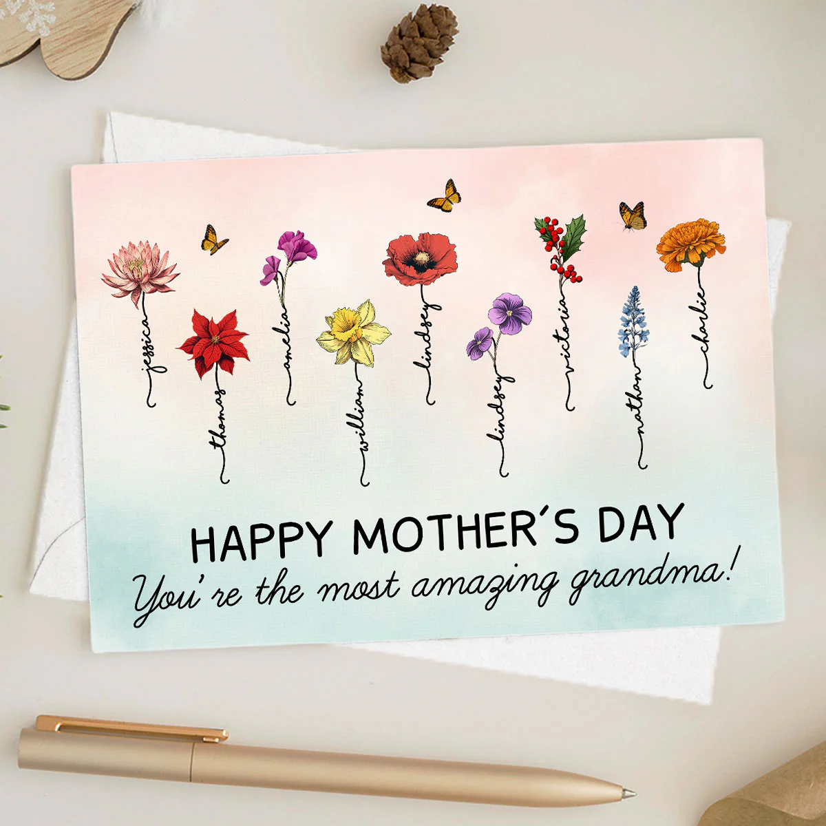 Happy Mother‘s Day Beautiful Birth Month Flower Gift For Grandma Mom Personalized Postcard