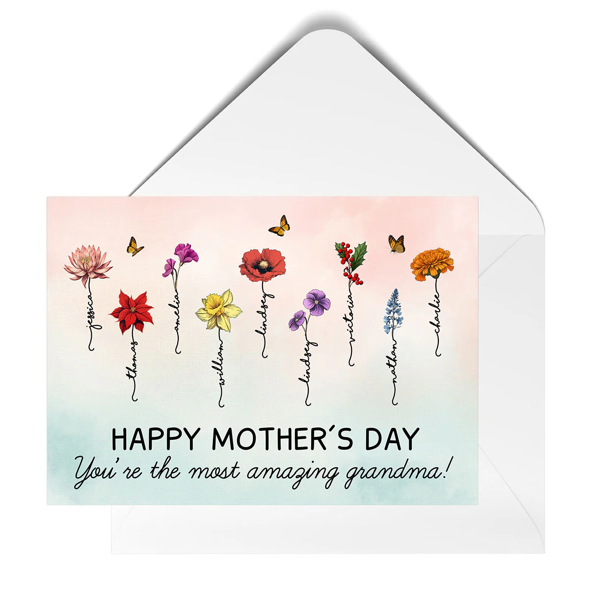 Happy Mother‘s Day Beautiful Birth Month Flower Gift For Grandma Mom Personalized Postcard - Image 2