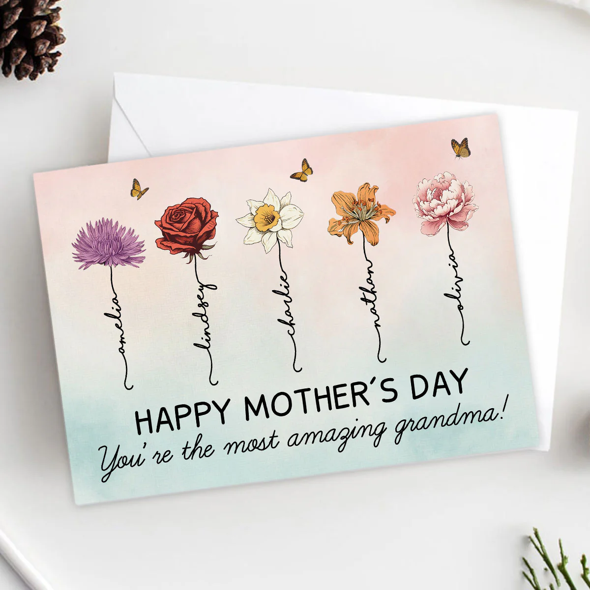 Happy Mother‘s Day Beautiful Birth Month Flower Gift For Grandma Mom Personalized Postcard - Image 3