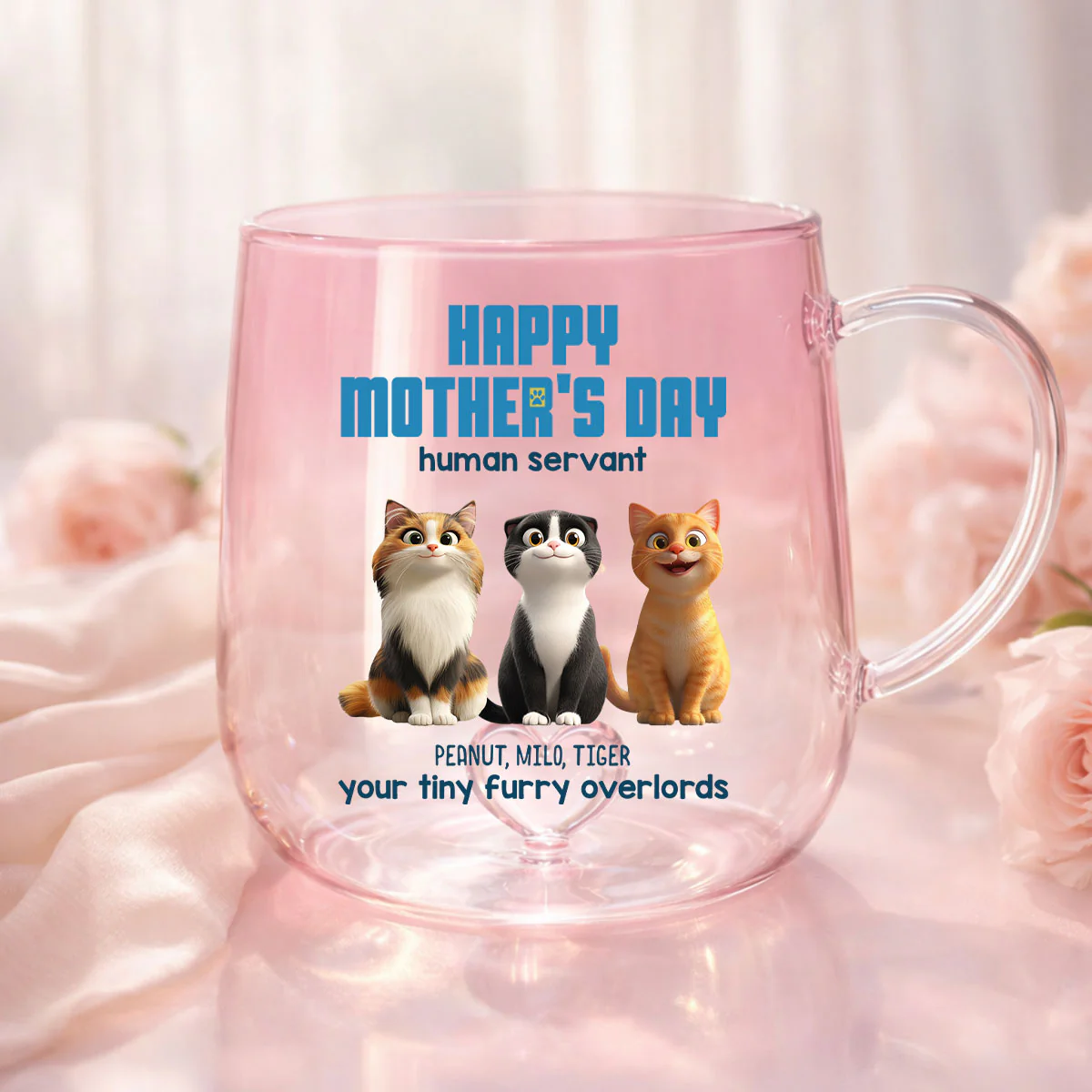 Happy Mother's Day Cat Mom Human Servant - Personalized Glass Mug - Heartfelt Gift for Cat Lovers - Image 2