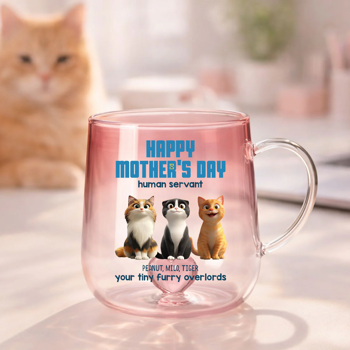 Happy Mother's Day Cat Mom Human Servant - Personalized Glass Mug - Heartfelt Gift for Cat Lovers - Image 6