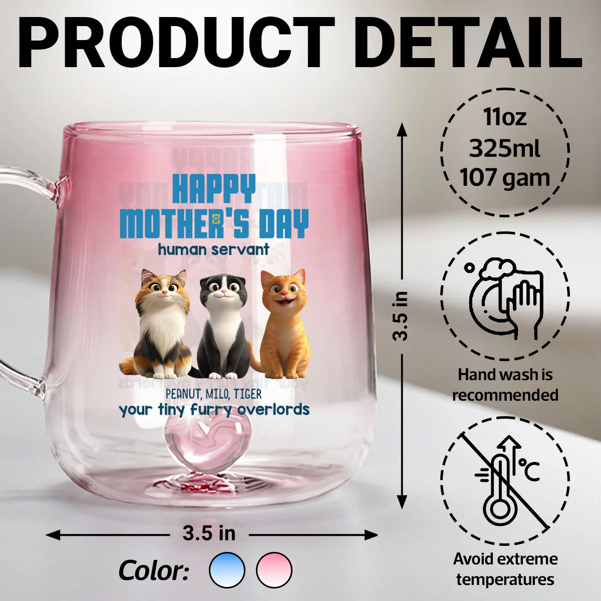 Happy Mother's Day Cat Mom Human Servant - Personalized Glass Mug - Heartfelt Gift for Cat Lovers - Image 7