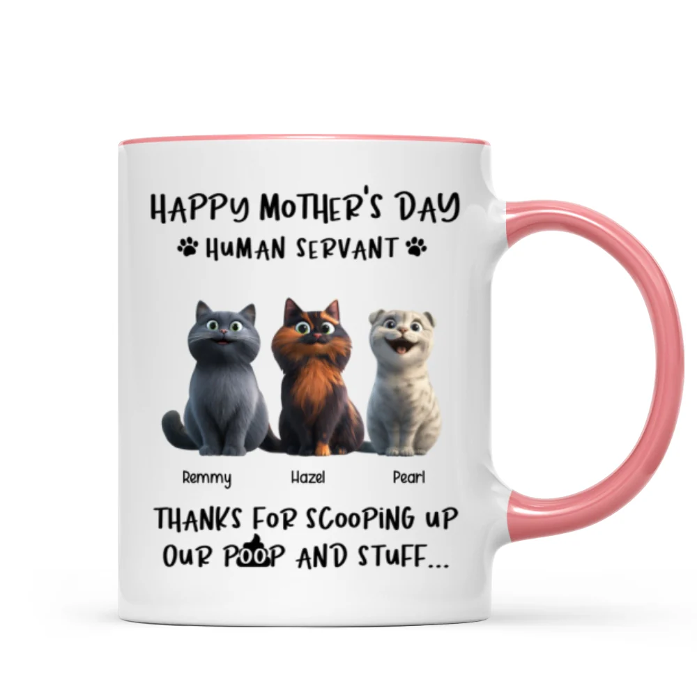 Happy Mother's Day Cat Mom, Thanks for Scooping My Poop, Personalized Stainless Steel Tumbler With Handle - Image 12