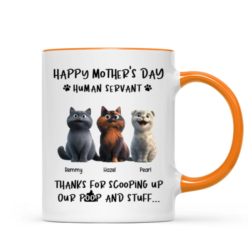 Happy Mother's Day Cat Mom, Thanks for Scooping My Poop, Personalized Stainless Steel Tumbler With Handle - Image 13